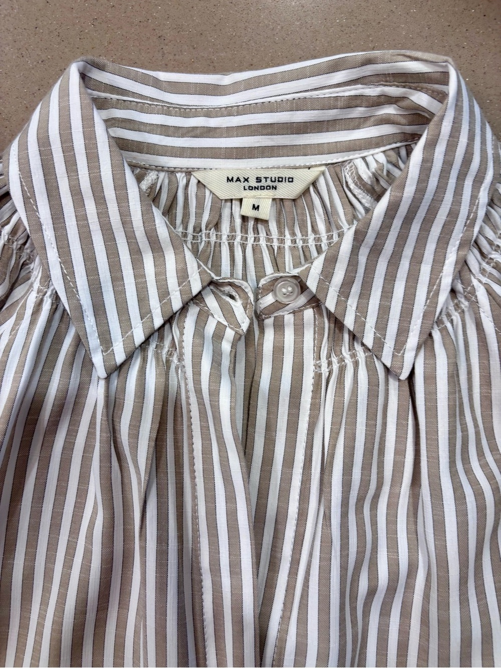 Max Studio Beige & White Striped Collared Blouse - Picture 3 of 3